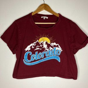 Messy Bun Just Chillin Women's XL Colorado Maroon Cropped T-Shirt
